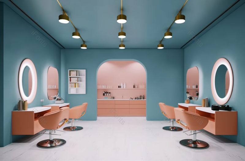 色彩鲜艳的美容店粉色椅子和镜子室内摄影,高清,摄影图,摄影图片,图片大全,摄影图免费下载